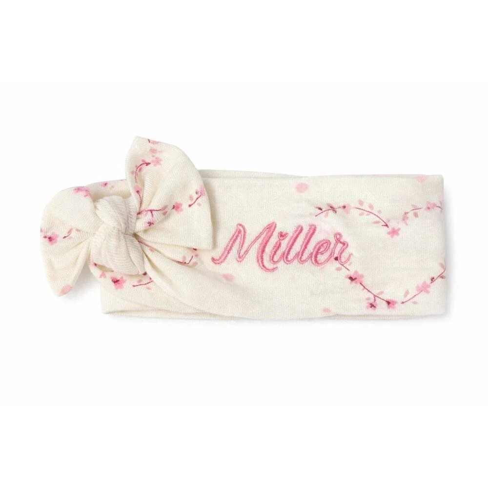 Personalized Baby Girl Headband with Name - Custom Embroidered Newborn Hairband